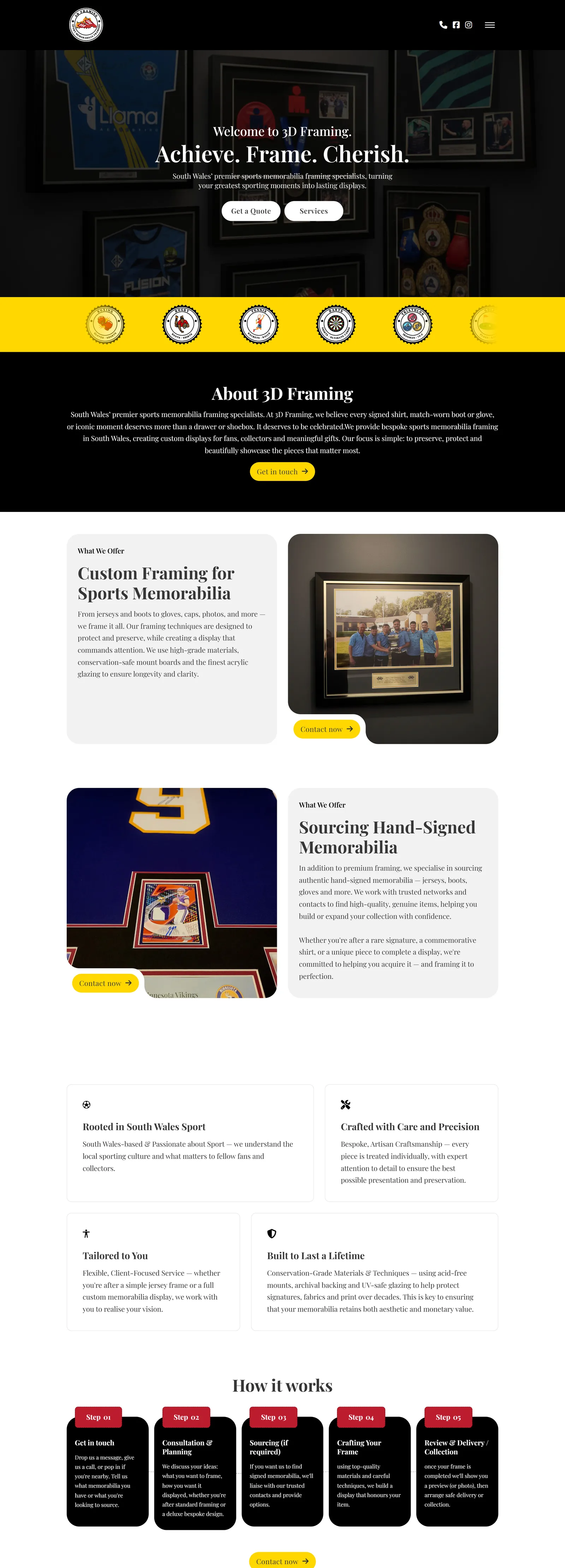 3D Framing website on a desktop screen